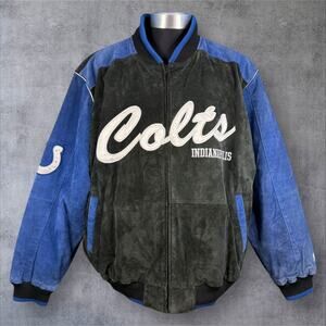 Vintage Indianapolis Colts NFL Leather Bomber Jacket Mens XL Football Y2K